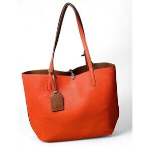 RALPH LAUREN Faux-Leather Reversible Tote Bag Lauren Tan/ Orange Gold